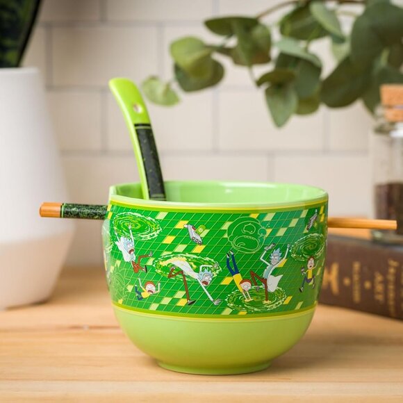 NEW Rick and Morty Ceramic Ramen Bowl With Chopsticks and Spoon Microwave Safe 2 - Picture 1 of 16